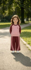 Maroon And Pink Sweat Shirt With Pink Stripes Kids Track Suit