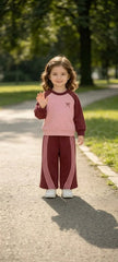Maroon And Pink Sweat Shirt With Pink Stripes Kids Track Suit