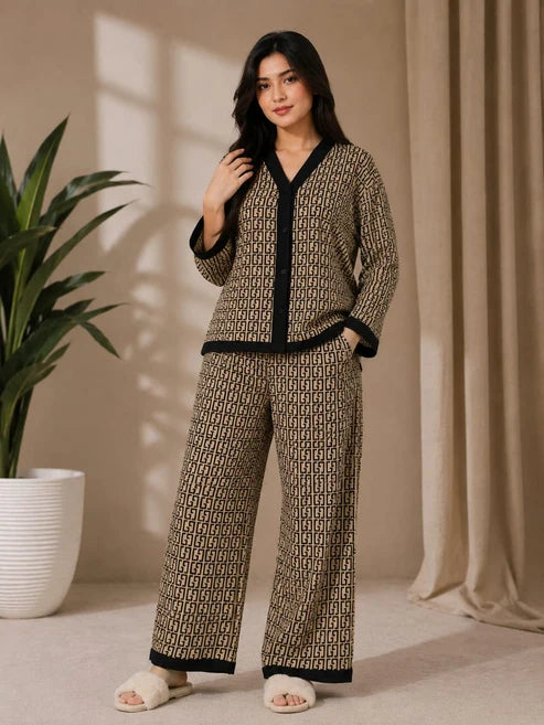 Brown Signature Monogram Button Pjs