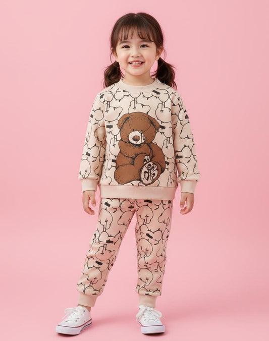 Light Brown Big Bear Printed Kids Track Suit