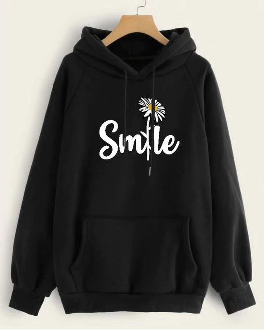 BLACK SMILE WITH FLOWER HOODIE