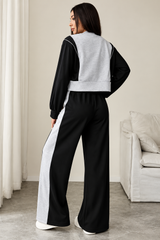 Black & Grey V-Neck Button Fleece Track Suit