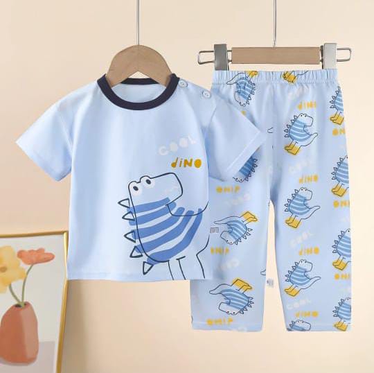 Sky blue Cool Dino Printed Kids Night Suit (KO-610)