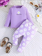 Purple Daisy Flowers Printed Kids Night Suit (KO-606)