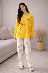 Yellow Love Me Printed Full Sleeves Night Suit