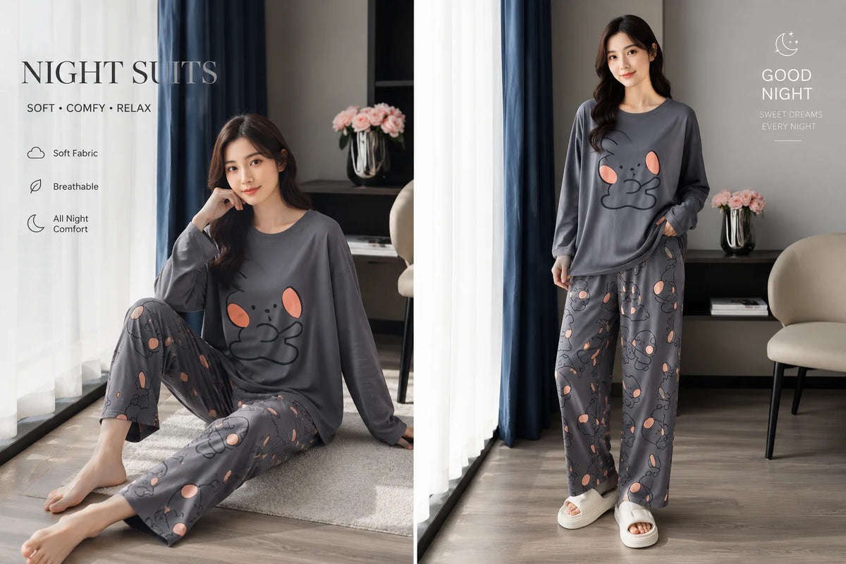 Grey Cute rabbit Printed Pjs