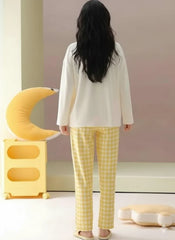 White With Cloud And Star Print Full Sleeves Night Suit