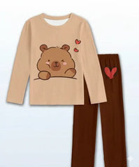 Brown Cute Bear Printed Kids Night Suit