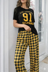 Black Los Angeles California Printed Night Suit
