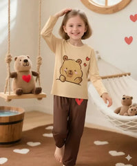 Brown Cute Bear Printed Kids Night Suit