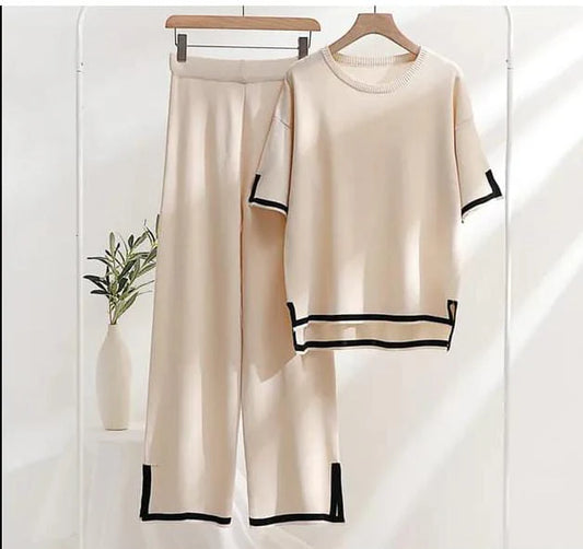 Cream Baggie Style half Sleeves T-shirt With Loose Trouser
