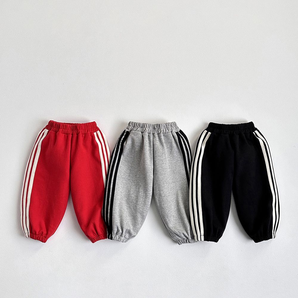 Kids Jogger Pants With Stripes – Pack of 3 (Red/Grey/Black)