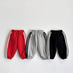 Kids Jogger Pants With Stripes – Pack of 3 (Red/Grey/Black)