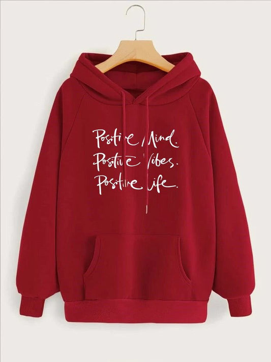 MAROON POSITVE MIND POSTIVE VIBE HOODIE