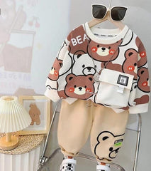 White Pocket Bear Printed Kids Track Suit