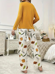 Mustard Pocket Flower With Flower Printed Trouser