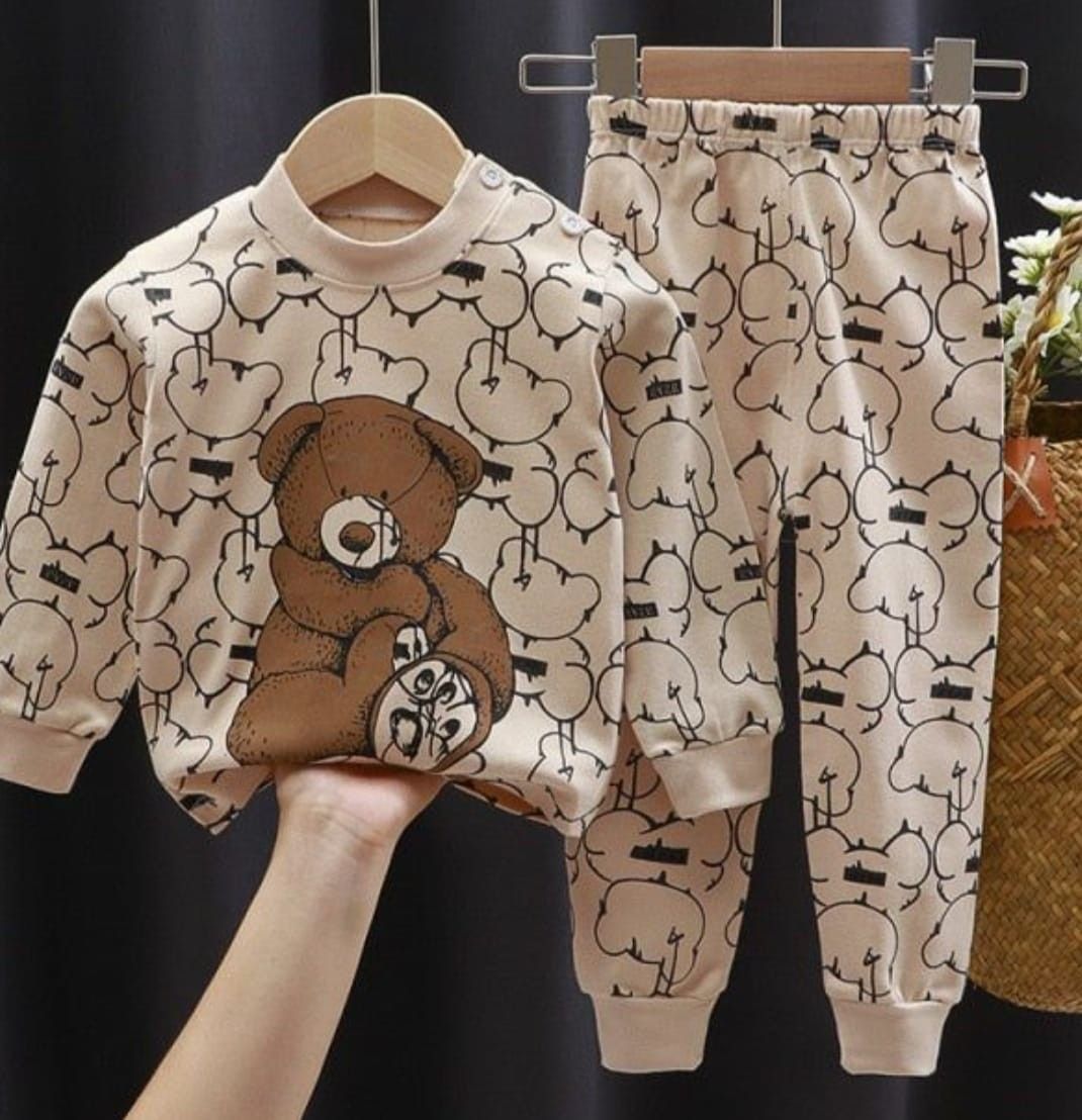 Light Brown Big Bear Printed Kids Track Suit