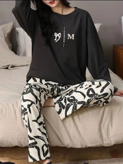 Black Bow Printed Full Sleeves Pjs