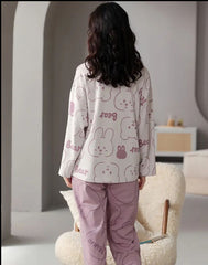Lilac Cute Bear Printed Full Sleeves Pjs