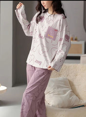 Lilac Cute Bear Printed Full Sleeves Pjs