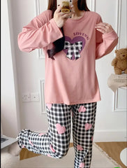 Pink Loving Heart Printed Full Sleeves Pjs