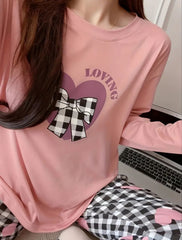 Pink Loving Heart Printed Full Sleeves Pjs