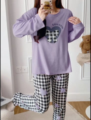 Lilac Loving Heart Printed Full Sleeves Pjs