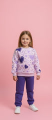 Lilac All Over Heart Printed Kids Track Suit