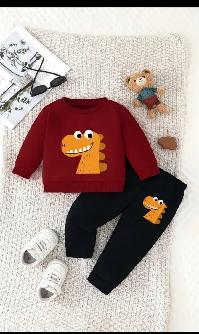 Maroon Big Orange Dinosor Kids track suit