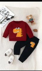 Maroon Big Orange Dinosor Kids track suit