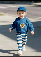 Blue Bear with stripes pajama Kids Track Suit