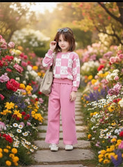 Pink Checkered Bow with Pink pajama Kids Track suit
