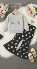 Grey Sleepy Cat with Foot Printed Kids track suit