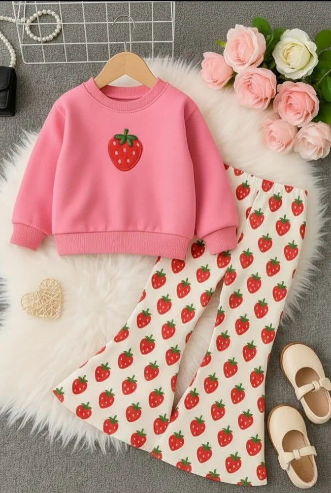 Pink All Over Strawberry Printed Kids Track Suit