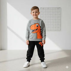 Grey Big Dinosour Printed Kids Track Suit