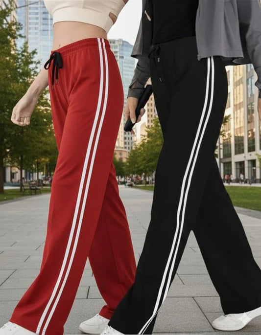 Women’s Side Stripe Track Pants – Pack of 2 (Red & Black)