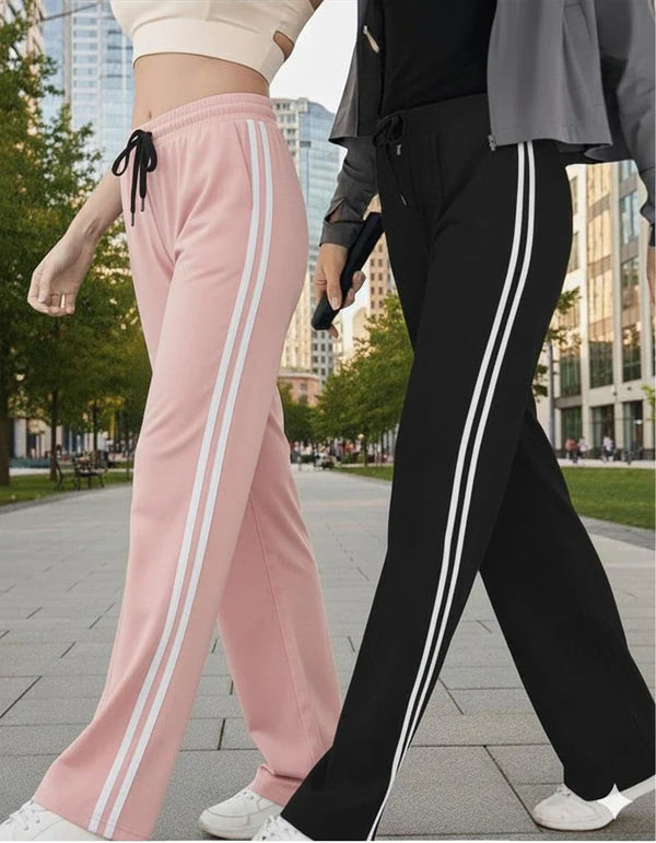 Women’s Side Stripe Track Pants – Pack of 2 (Baby Pink & Black)