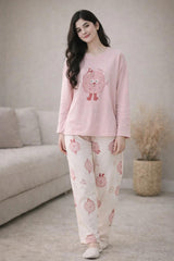 Baby Pink Donut Printed Full Sleeves Night Suit