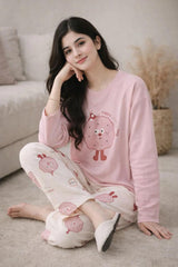 Baby Pink Donut Printed Full Sleeves Night Suit