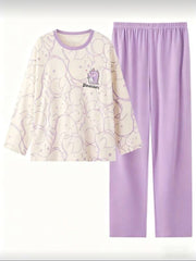 Lilac Cute Dinosaur Print Full sleeves Night Suit