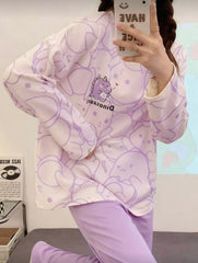 Lilac Cute Dinosaur Print Full sleeves Night Suit