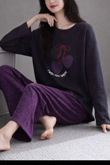 Black Wish You Happy Printed With Purple Printed Trouser