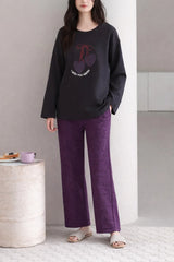 Black Wish You Happy Printed With Purple Printed Trouser