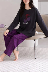 Black Wish You Happy Printed With Purple Printed Trouser
