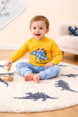 Yellow with Blue Dinosour Printed Kids Night Suit