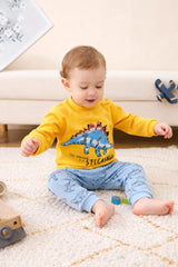 Yellow with Blue Dinosour Printed Kids Night Suit
