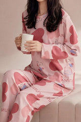 Pink All Over Big Heart Printed Night Suit