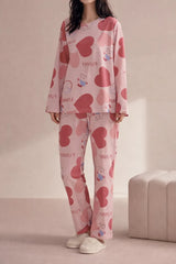 Pink All Over Big Heart Printed Night Suit