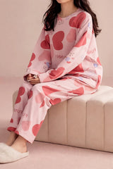 Pink All Over Big Heart Printed Night Suit