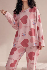 Pink All Over Big Heart Printed Night Suit